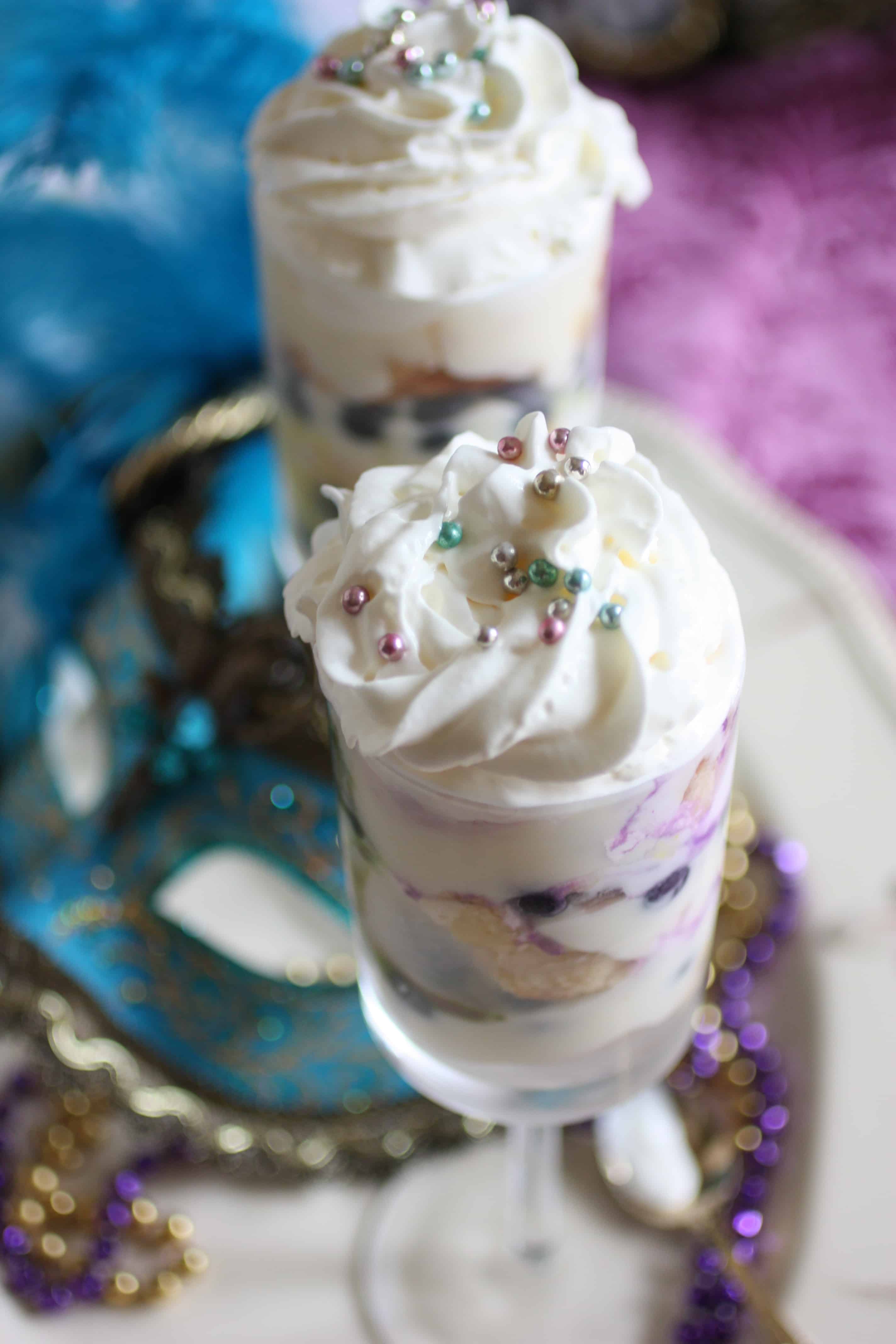 King Cake Trifle in Champagne Glasses