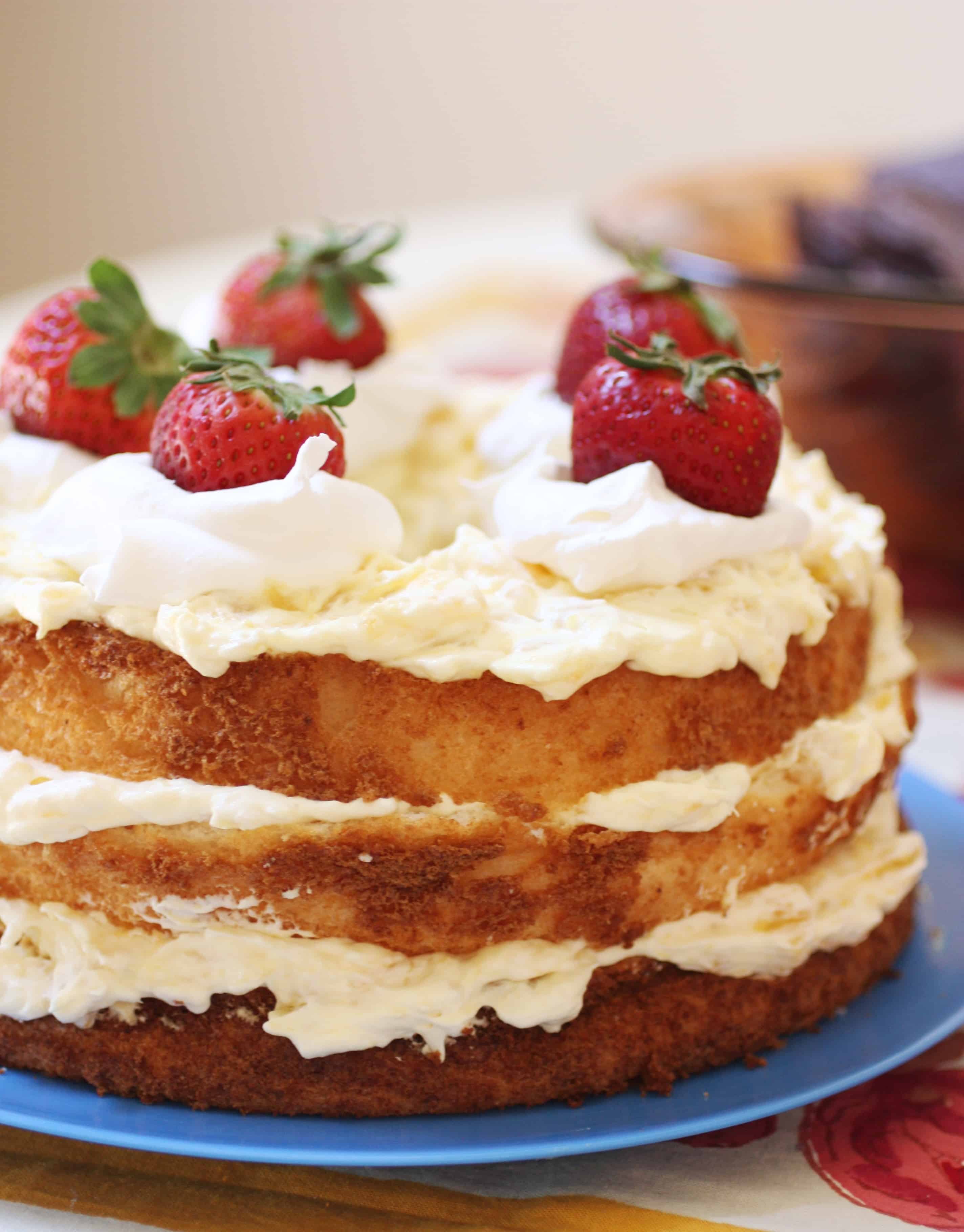 Angel Food Cake with Pineapple whipped cream