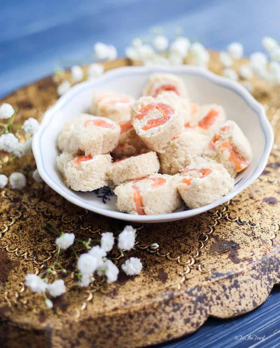 Smoked Salmon Pinwheels | www.ForTheFeast.com #holidays #afternoontea #appetizers