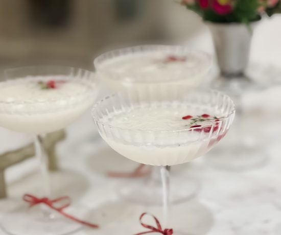 Sgroppino winter cocktail with lemon sorbet and Franciacorta in a chilled coupe glass